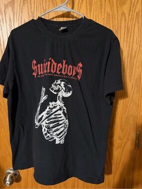 Black Graphic Skeleton Tee - Black with Red Print